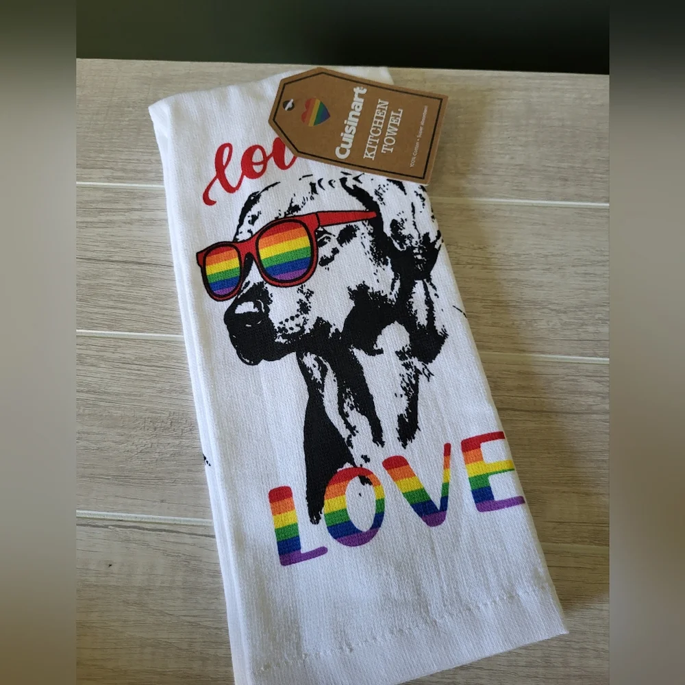 Cuisnart Love‎ is Love Rainbow Dog Sunglasses Dish Towel 16
